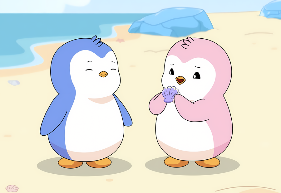 Polly and Pengu at the beach