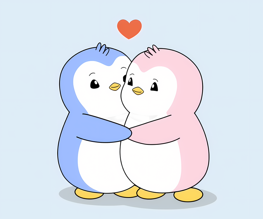 Polly and Pengu hugging