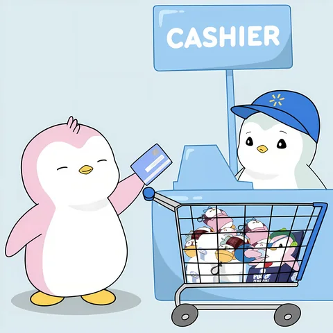 Polly paying at a cashier